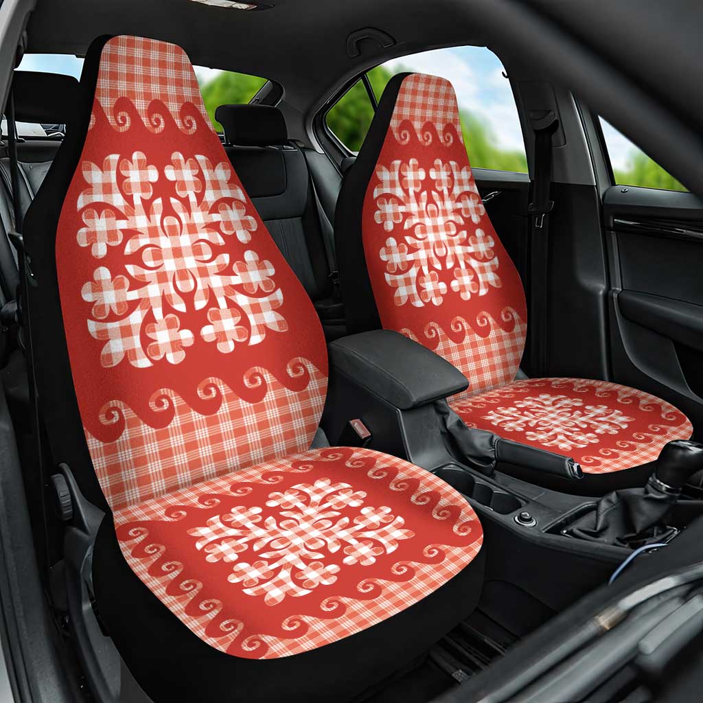 Red Ulu Palaka Quilt Pattern Car Seat Cover Hawaii Culture Breadfruit - Polynesian Pride