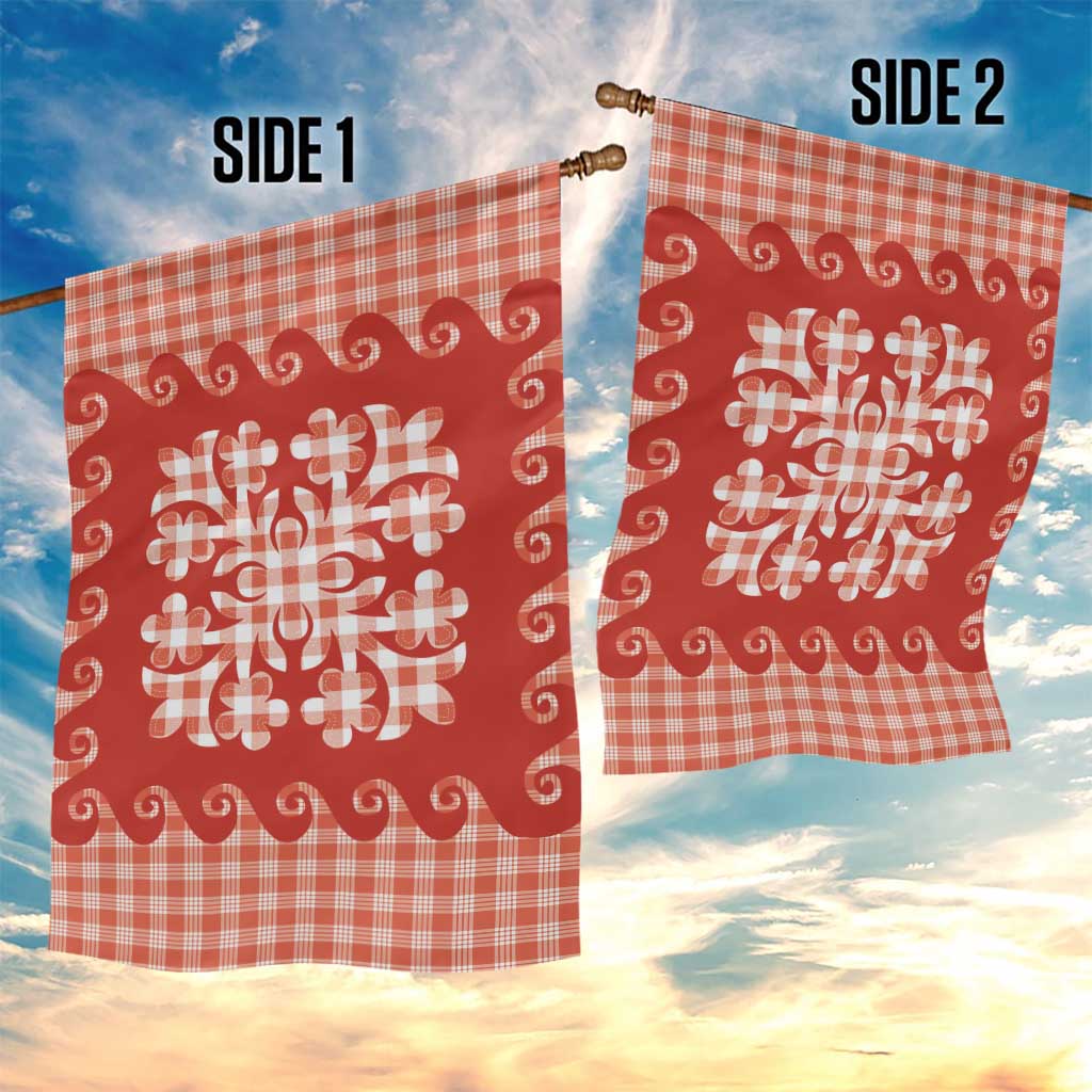 Red Ulu Palaka Quilt Pattern Garden Flag Hawaii Culture Breadfruit - Polynesian Pride