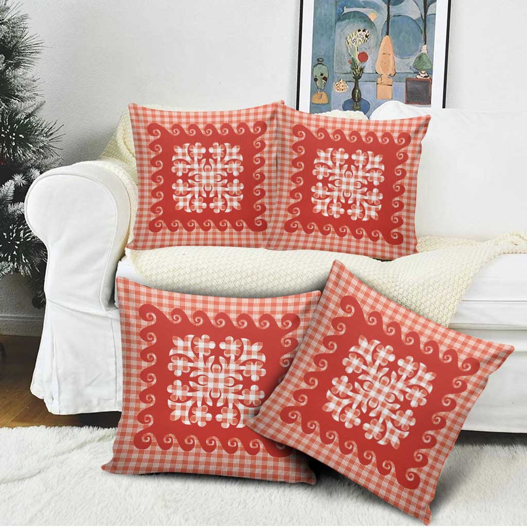 Red Ulu Palaka Quilt Pattern Pillow Cover Hawaii Culture Breadfruit - Polynesian Pride