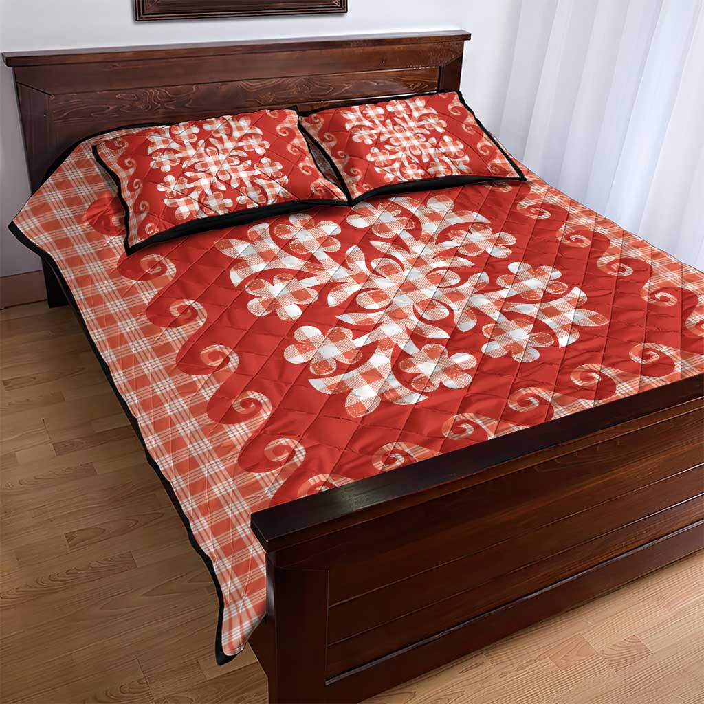 Red Ulu Palaka Quilt Pattern Quilt Bed Set Hawaii Culture Breadfruit - Polynesian Pride