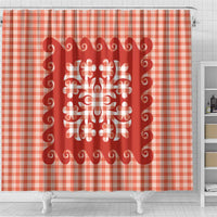 Red Ulu Palaka Quilt Pattern Shower Curtain Hawaii Culture Breadfruit - Polynesian Pride