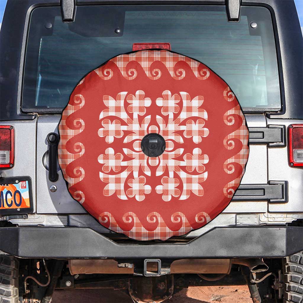 Red Ulu Palaka Quilt Pattern Spare Tire Cover Hawaii Culture Breadfruit - Polynesian Pride