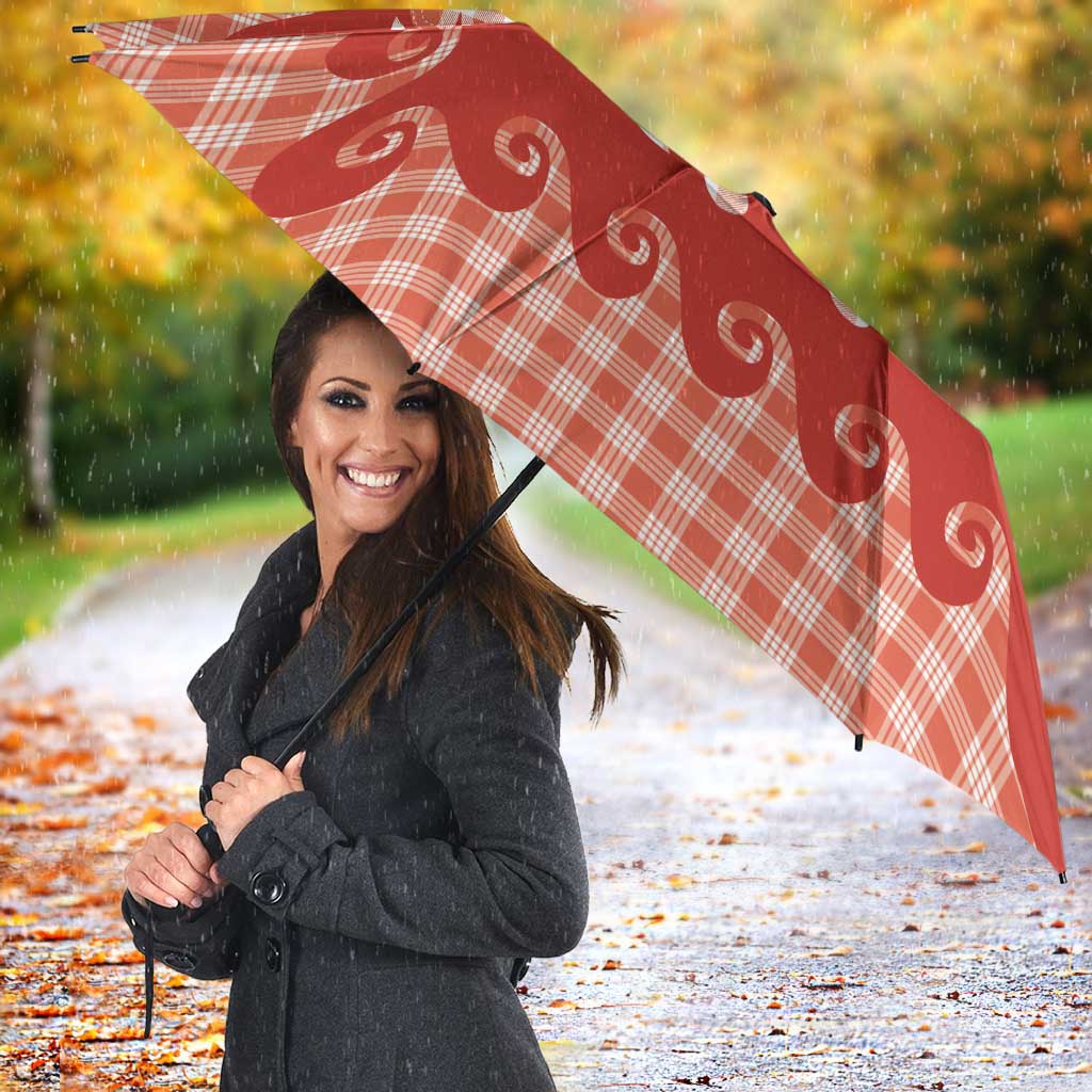 Red Ulu Palaka Quilt Pattern Umbrella Hawaii Culture Breadfruit - Polynesian Pride