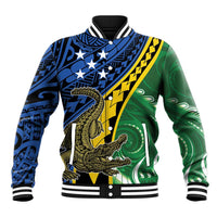 Personalised Crocodile and Shark Solomon Islands Baseball Jacket Polynesian Tribal Tattoo