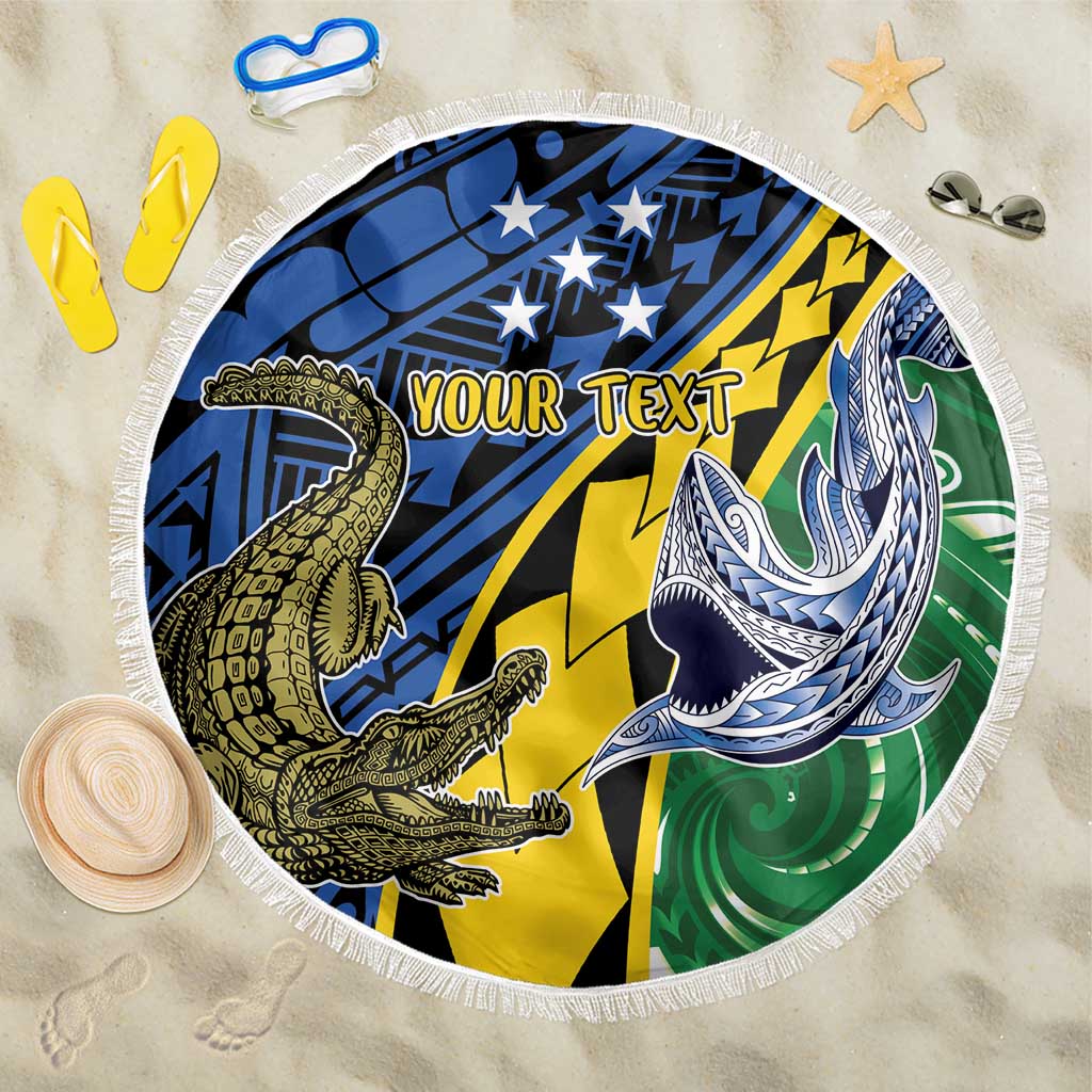 Personalised Crocodile and Shark Solomon Islands Beach Blanket Polynesian Tribal Tattoo LT9 One Size 150cm Green - Polynesian Pride