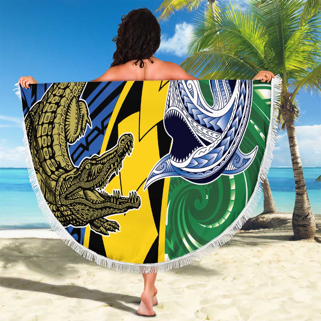 Personalised Crocodile and Shark Solomon Islands Beach Blanket Polynesian Tribal Tattoo LT9 - Polynesian Pride