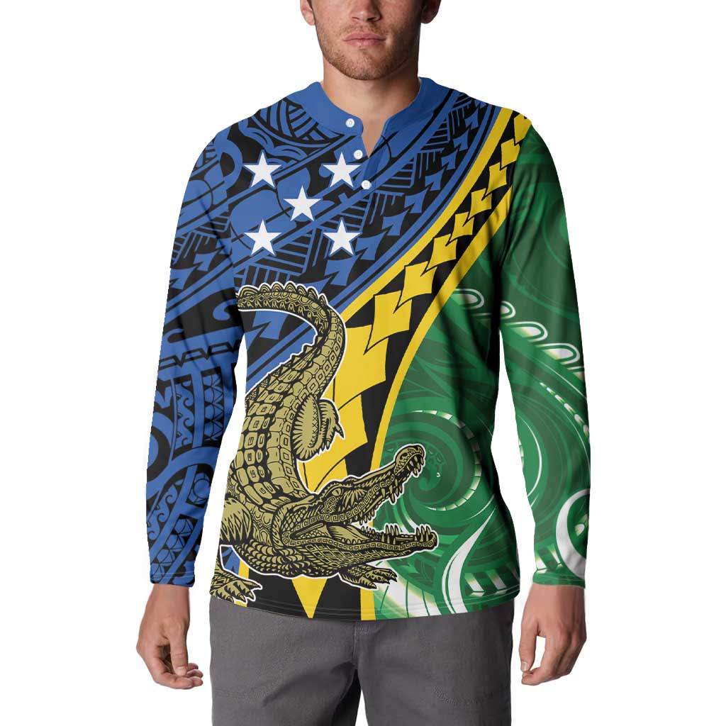 Personalised Crocodile and Shark Solomon Islands Button Sweatshirt Polynesian Tribal Tattoo