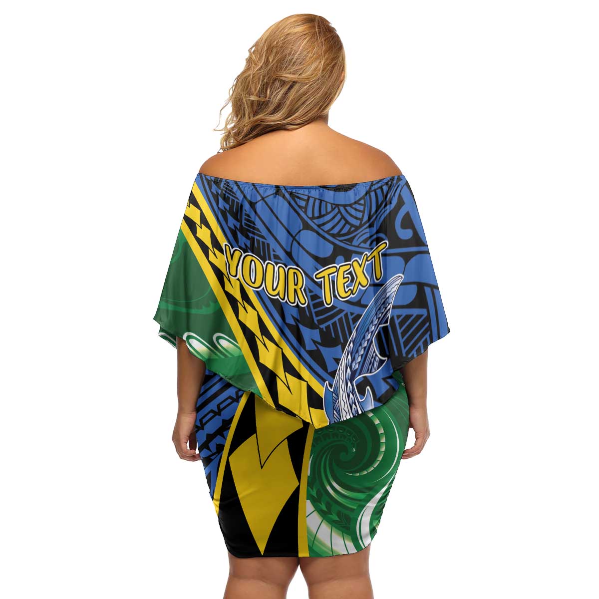 Personalised Crocodile and Shark Solomon Islands Family Matching Off Shoulder Short Dress and Hawaiian Shirt Polynesian Tribal Tattoo