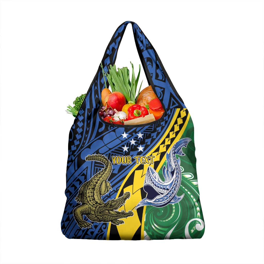 Personalised Crocodile and Shark Solomon Islands Grocery Bag Polynesian Tribal Tattoo