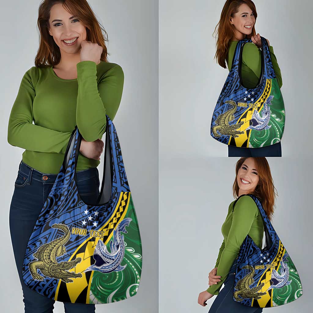 Personalised Crocodile and Shark Solomon Islands Grocery Bag Polynesian Tribal Tattoo