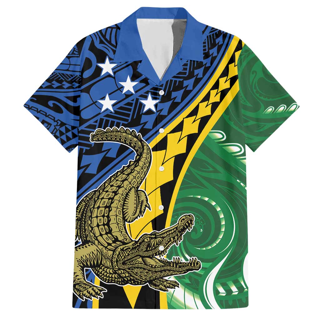 Personalised Crocodile and Shark Solomon Islands Hawaiian Shirt Polynesian Tribal Tattoo LT9 Green - Polynesian Pride