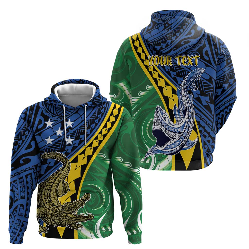 Personalised Crocodile and Shark Solomon Islands Hoodie Polynesian Tribal Tattoo