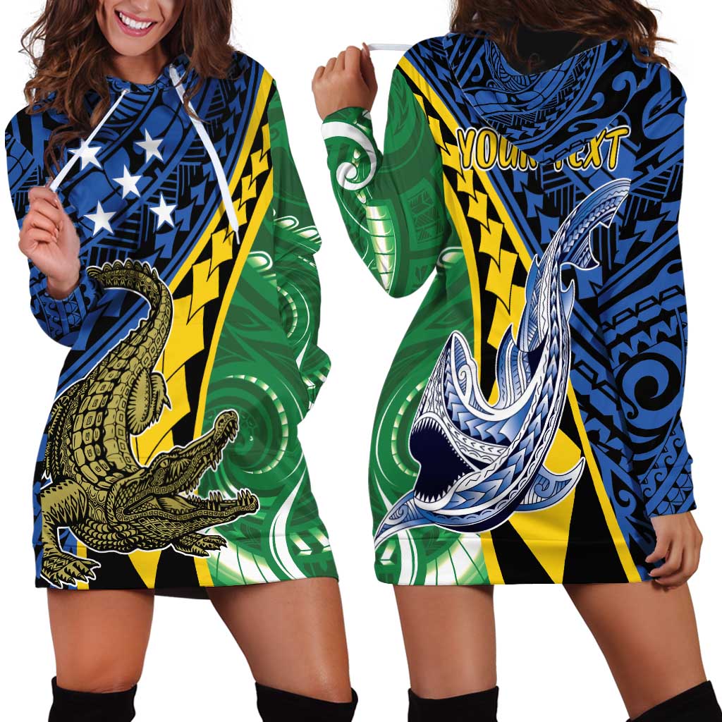 Personalised Crocodile and Shark Solomon Islands Hoodie Dress Polynesian Tribal Tattoo