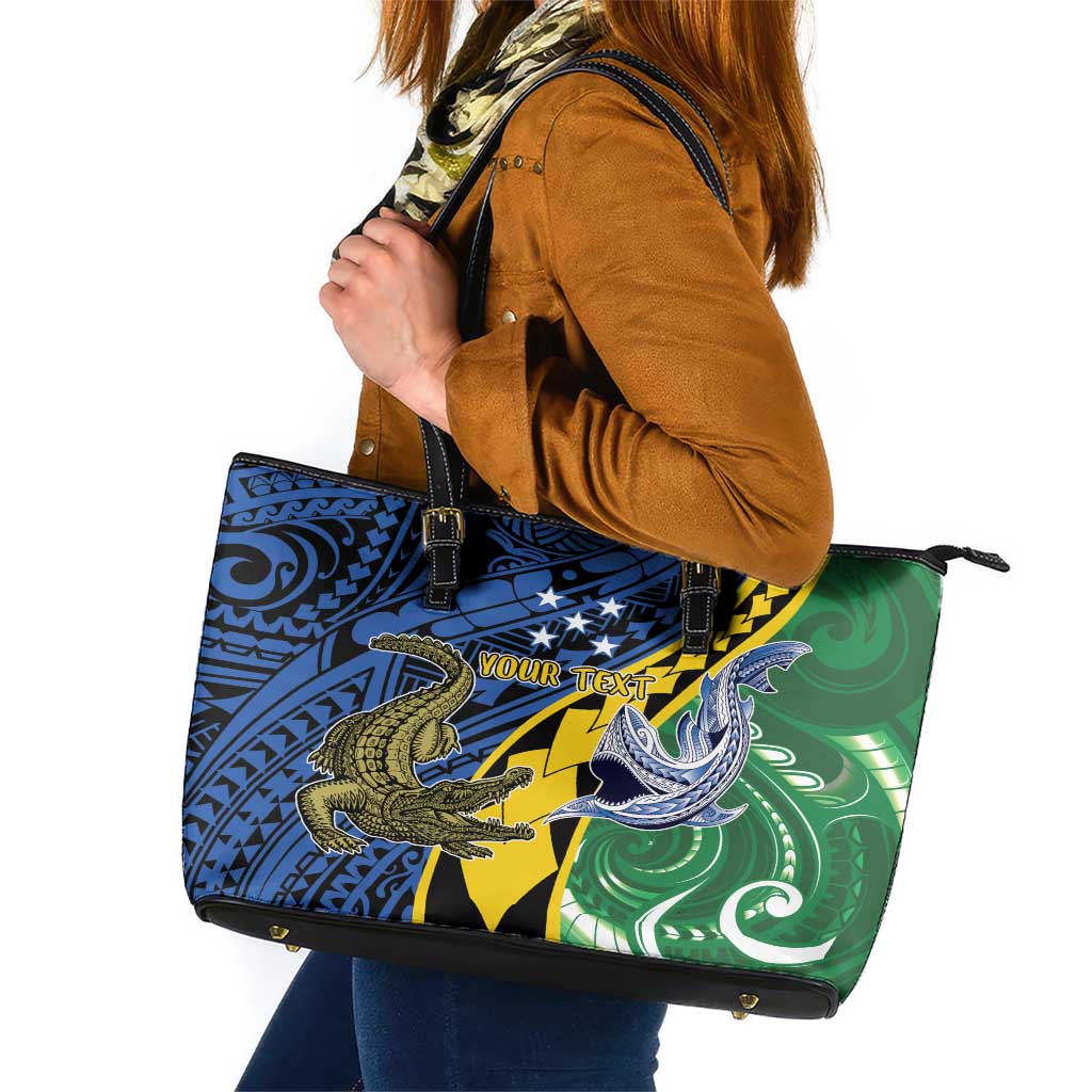Personalised Crocodile and Shark Solomon Islands Leather Tote Bag Polynesian Tribal Tattoo LT9 Green - Polynesian Pride