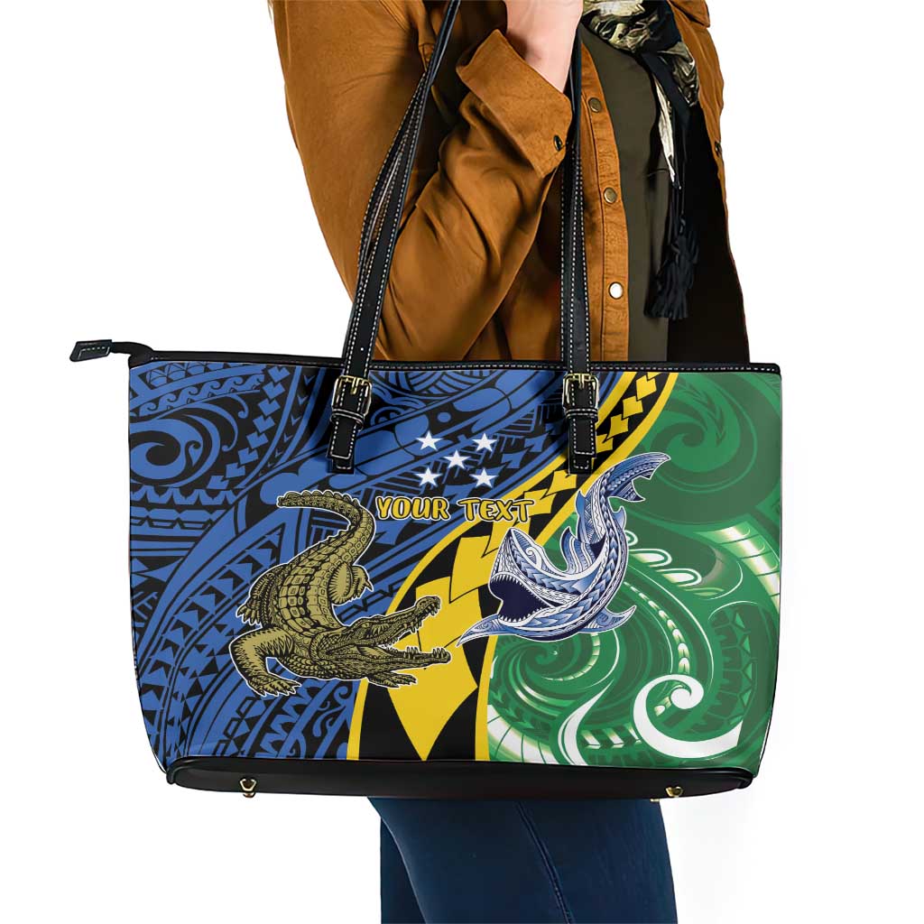 Personalised Crocodile and Shark Solomon Islands Leather Tote Bag Polynesian Tribal Tattoo LT9 - Polynesian Pride