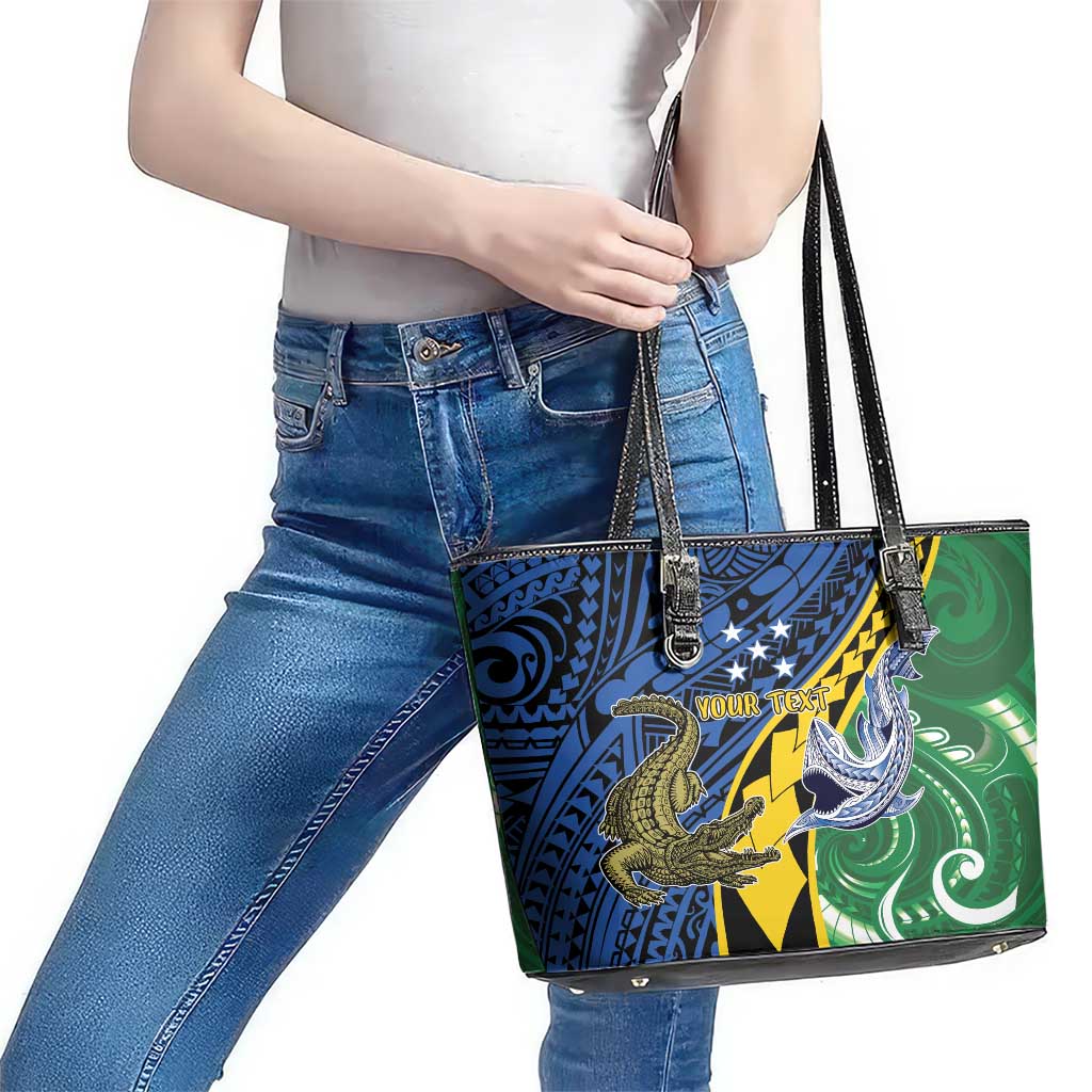Personalised Crocodile and Shark Solomon Islands Leather Tote Bag Polynesian Tribal Tattoo LT9 - Polynesian Pride