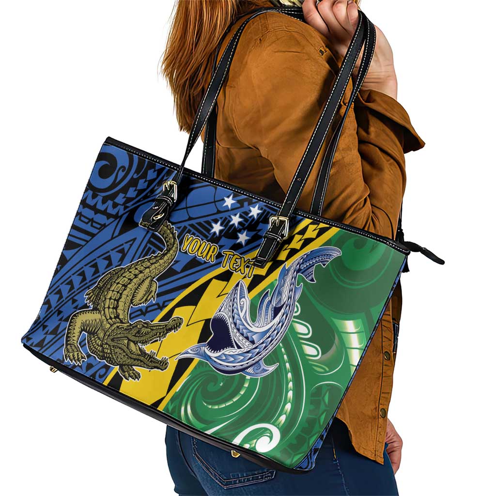 Personalised Crocodile and Shark Solomon Islands Leather Tote Bag Polynesian Tribal Tattoo LT9 - Polynesian Pride