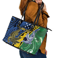 Personalised Crocodile and Shark Solomon Islands Leather Tote Bag Polynesian Tribal Tattoo LT9 - Polynesian Pride
