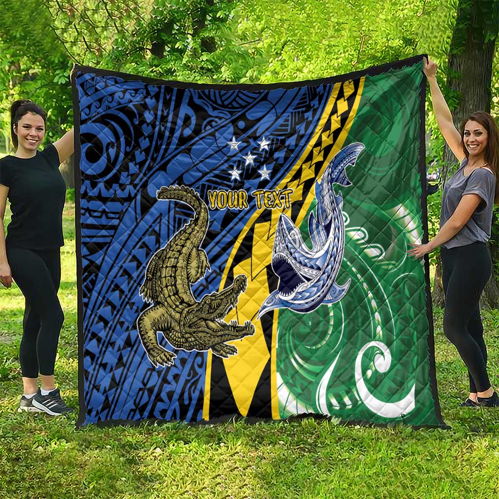 Personalised Crocodile and Shark Solomon Islands Quilt Polynesian Tribal Tattoo