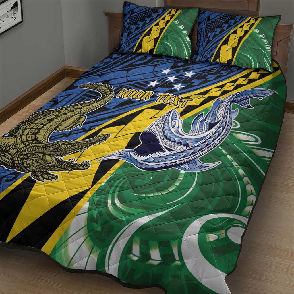 Personalised Crocodile and Shark Solomon Islands Quilt Bed Set Polynesian Tribal Tattoo
