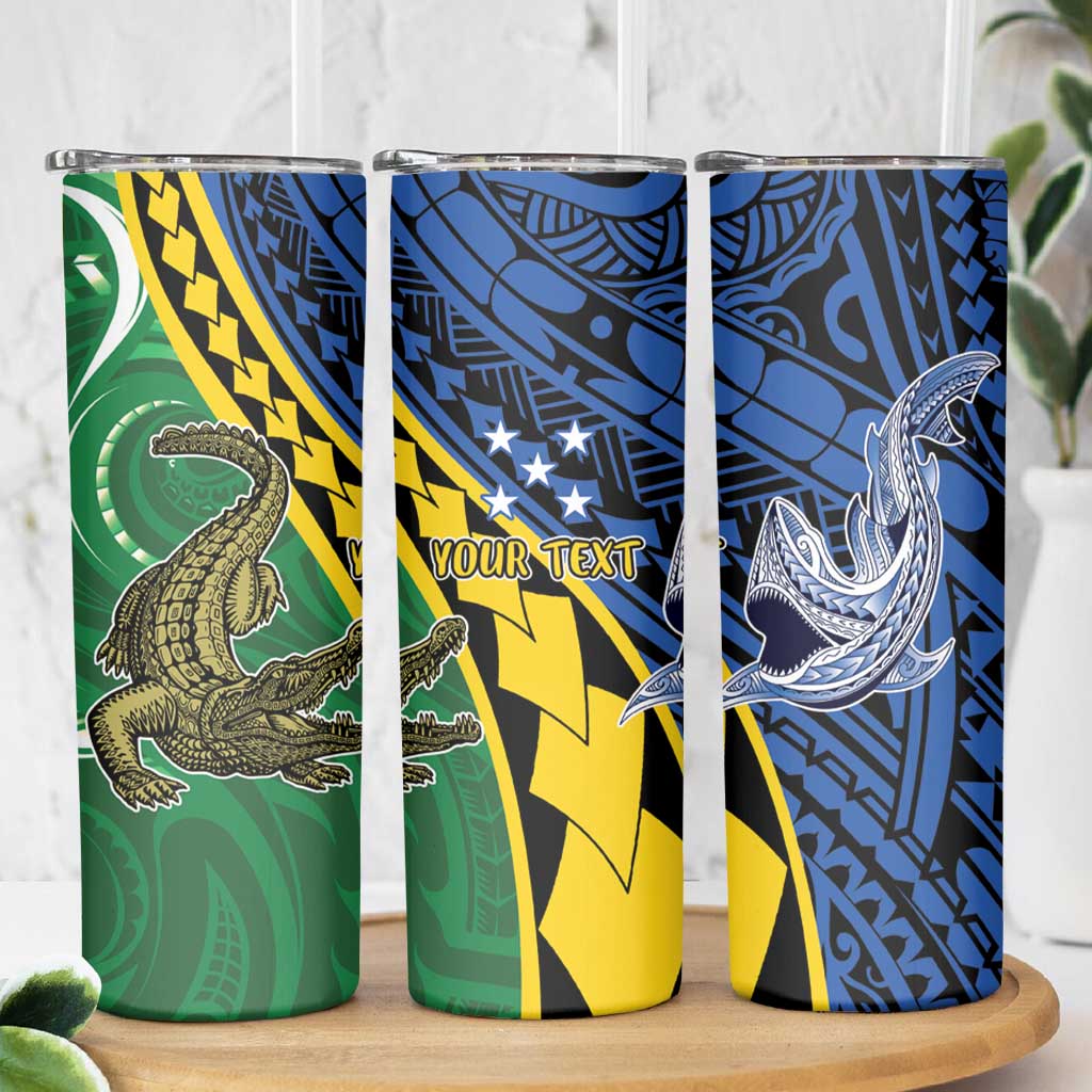 Personalised Crocodile and Shark Solomon Islands Skinny Tumbler Polynesian Tribal Tattoo