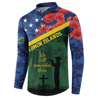 Personalised Solomon Islands Remembrance Day Button Sweatshirt We Will Remember Them with Camouflage Style
