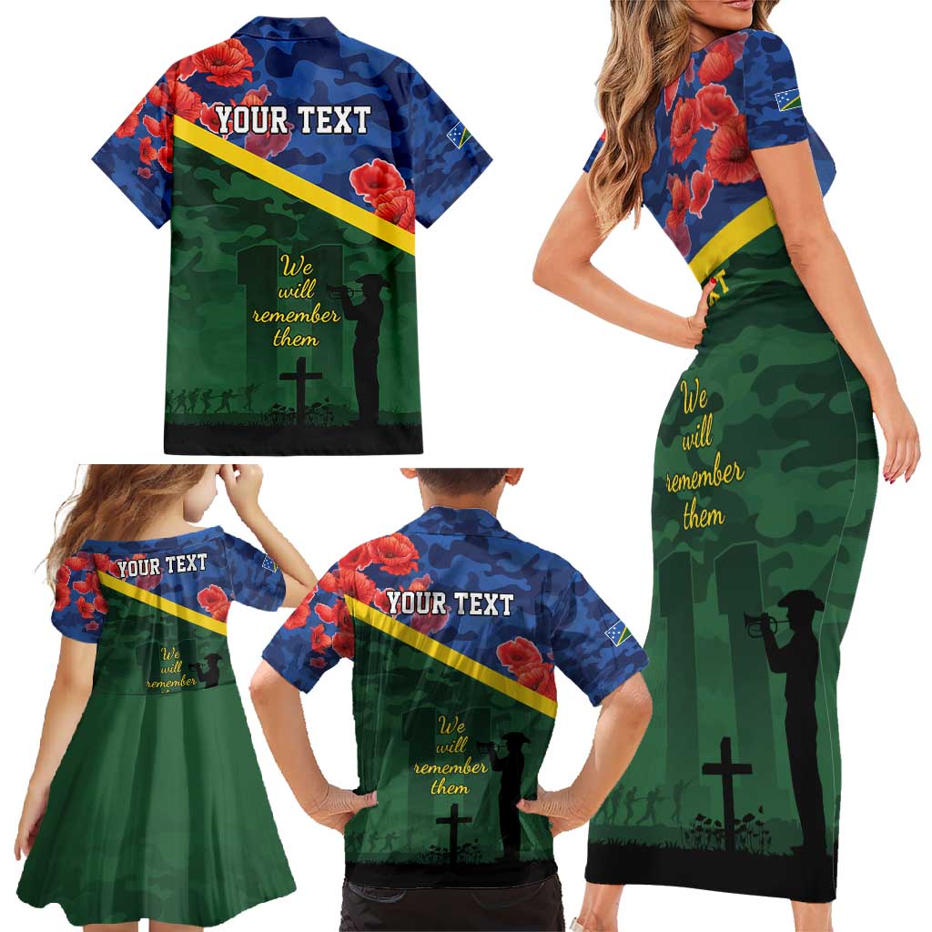 Personalised Solomon Islands Remembrance Day Family Matching Short Sleeve Bodycon Dress and Hawaiian Shirt We Will Remember Them with Camouflage Style