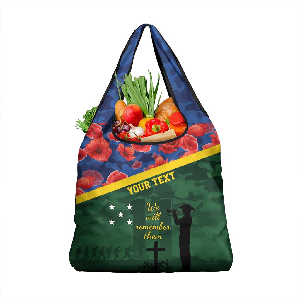 Personalised Solomon Islands Remembrance Day Grocery Bag We Will Remember Them with Camouflage Style