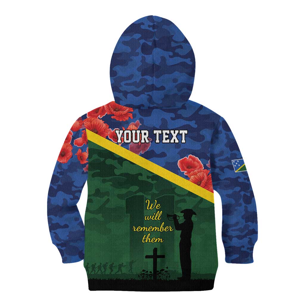 Personalised Solomon Islands Remembrance Day Kid Hoodie We Will Remember Them with Camouflage Style