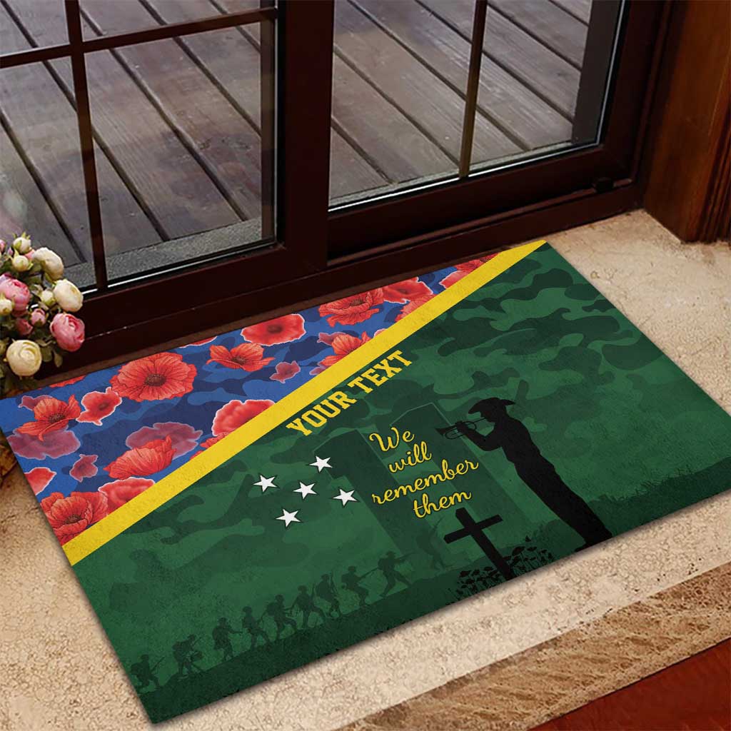 Personalised Solomon Islands Remembrance Day Rubber Doormat We Will Remember Them with Camouflage Style