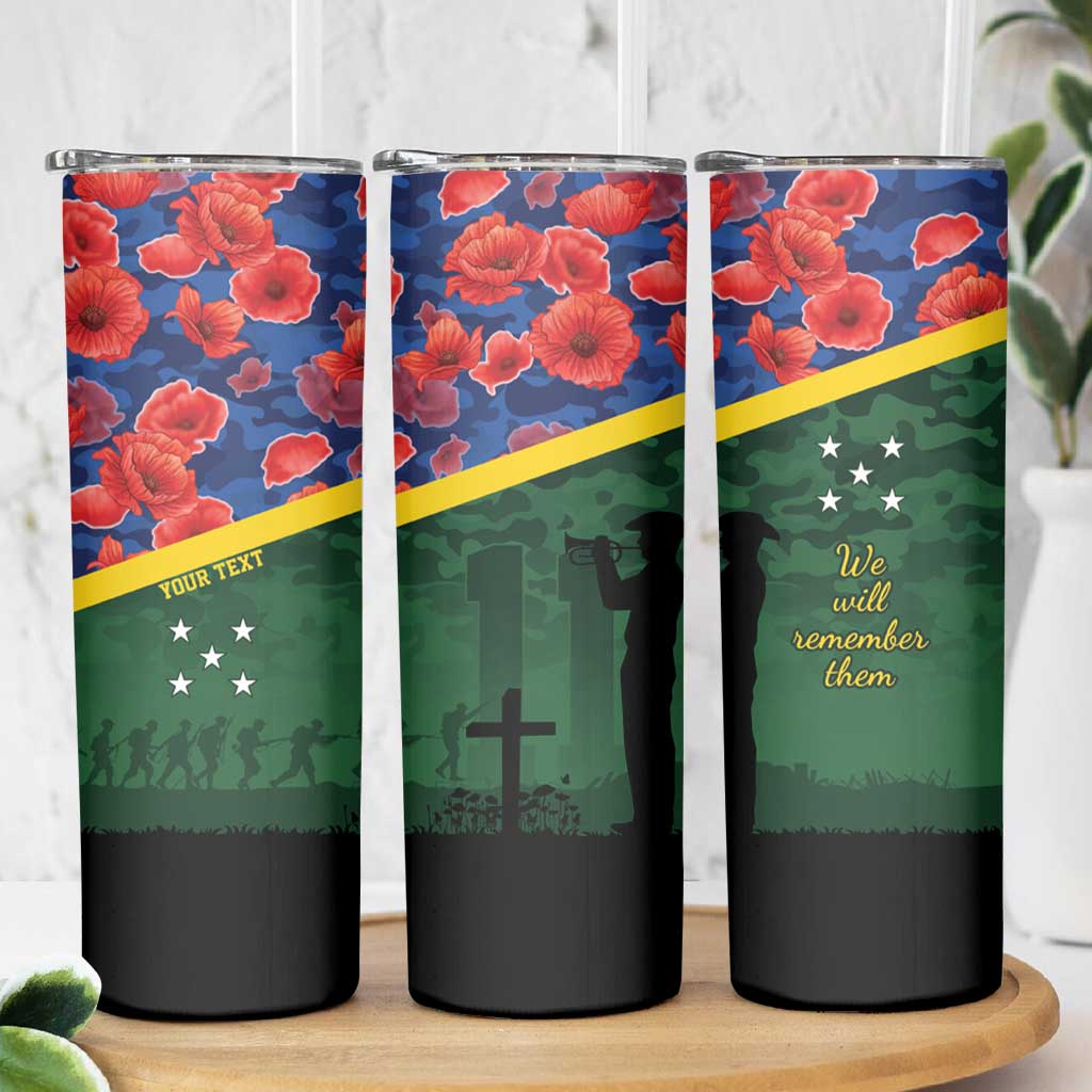 Personalised Solomon Islands Remembrance Day Skinny Tumbler We Will Remember Them with Camouflage Style LT9 - Polynesian Pride