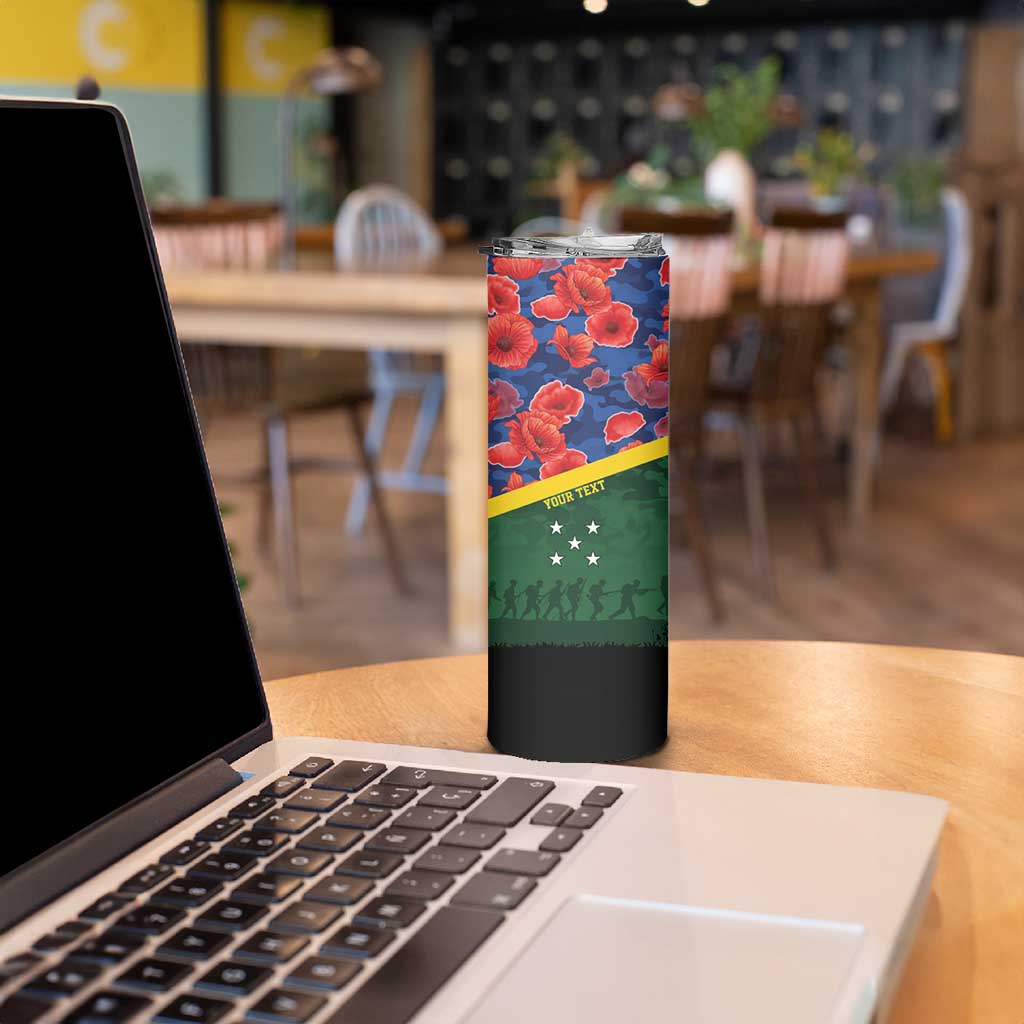 Personalised Solomon Islands Remembrance Day Skinny Tumbler We Will Remember Them with Camouflage Style LT9 - Polynesian Pride