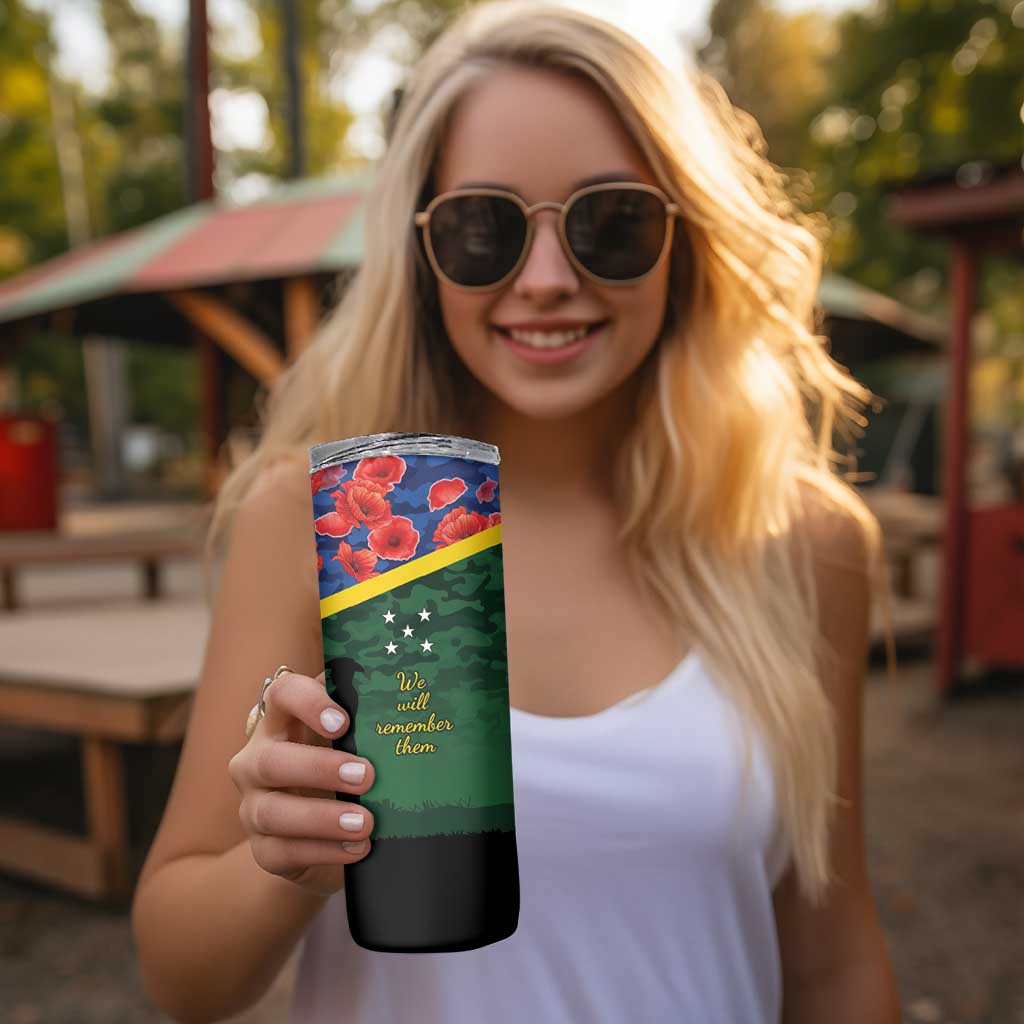Personalised Solomon Islands Remembrance Day Skinny Tumbler We Will Remember Them with Camouflage Style LT9 - Polynesian Pride