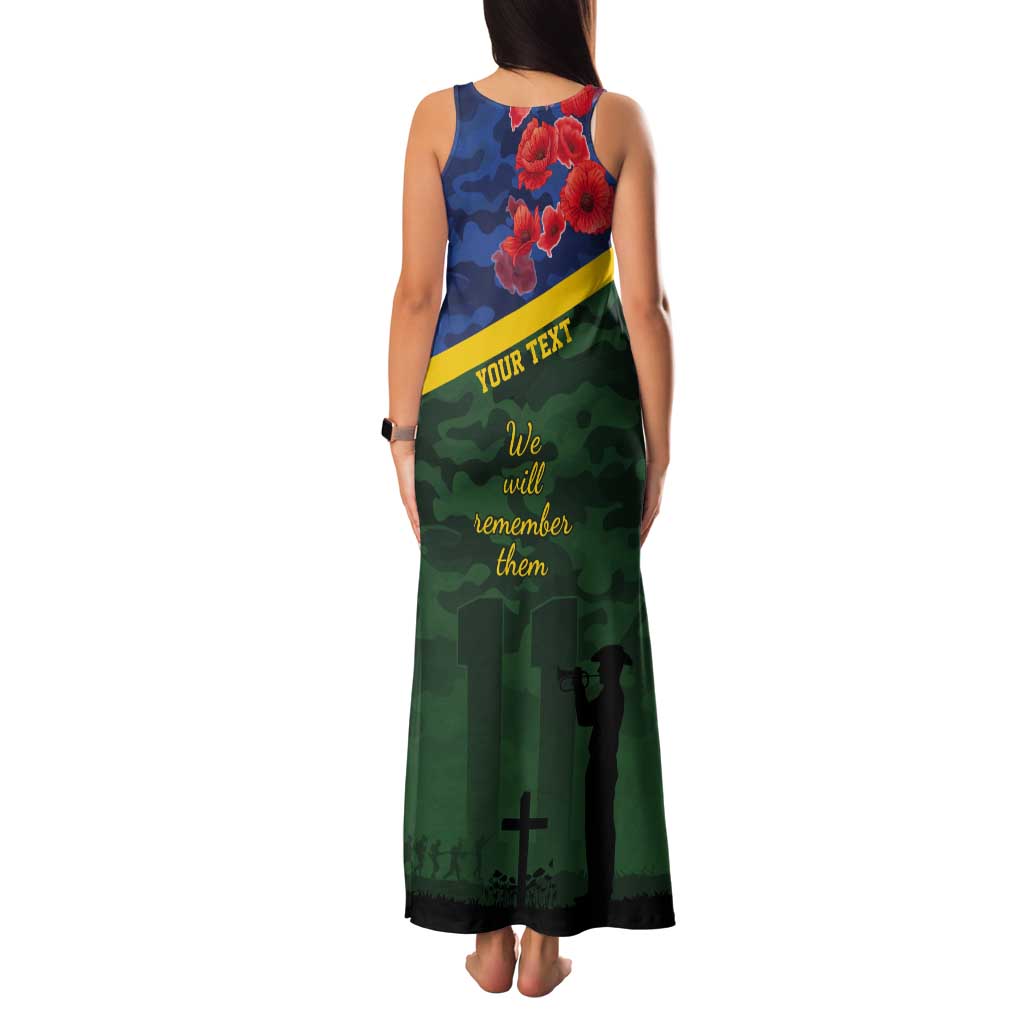 Personalised Solomon Islands Remembrance Day Tank Maxi Dress We Will Remember Them with Camouflage Style