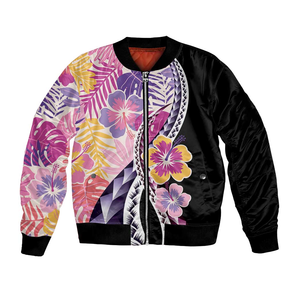 Aloha Vintage Hibiscus Lei Seamless Pattern Bomber Jacket - Polynesian Pride