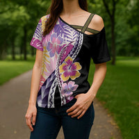 Aloha Vintage Hibiscus Lei Seamless Pattern Cross Shoulder Shirt - Polynesian Pride