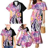 Aloha Vintage Hibiscus Lei Seamless Pattern Family Matching Mermaid Dress and Hawaiian Shirt - Polynesian Pride