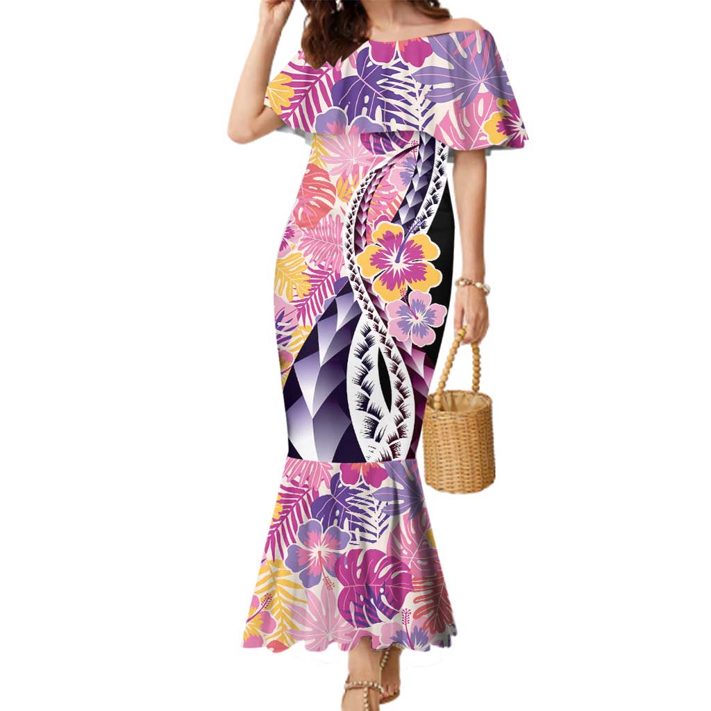 Aloha Vintage Hibiscus Lei Seamless Pattern Family Matching Mermaid Dress and Hawaiian Shirt - Polynesian Pride