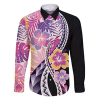 Aloha Vintage Hibiscus Lei Seamless Pattern Family Matching Off Shoulder Short Dress and Hawaiian Shirt - Polynesian Pride