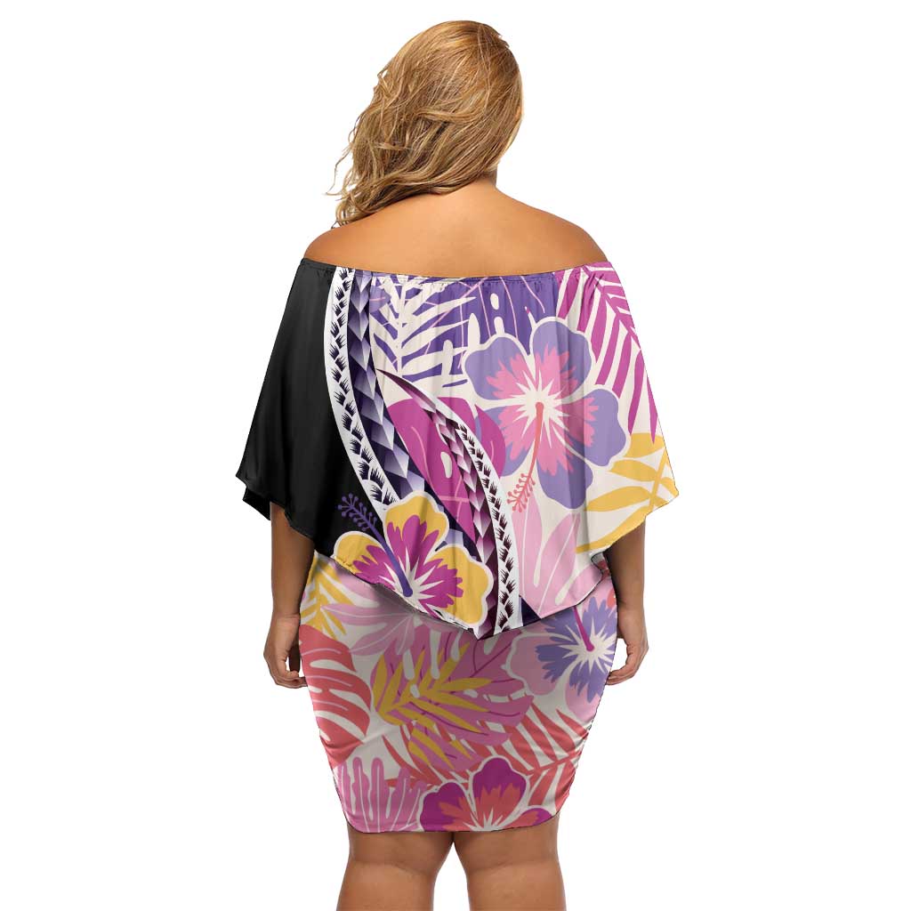 Aloha Vintage Hibiscus Lei Seamless Pattern Family Matching Off Shoulder Short Dress and Hawaiian Shirt - Polynesian Pride