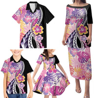 Aloha Vintage Hibiscus Lei Seamless Pattern Family Matching Puletasi and Hawaiian Shirt - Polynesian Pride