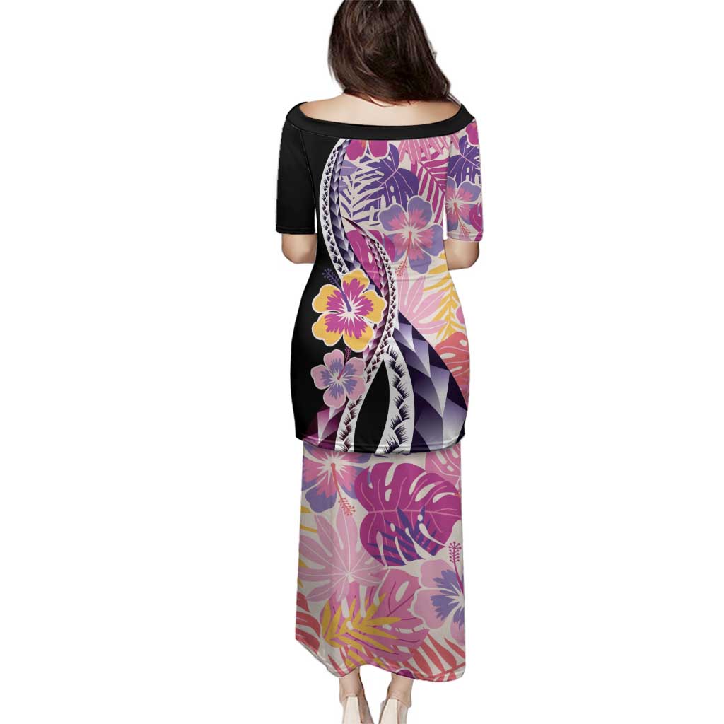 Aloha Vintage Hibiscus Lei Seamless Pattern Family Matching Puletasi and Hawaiian Shirt - Polynesian Pride