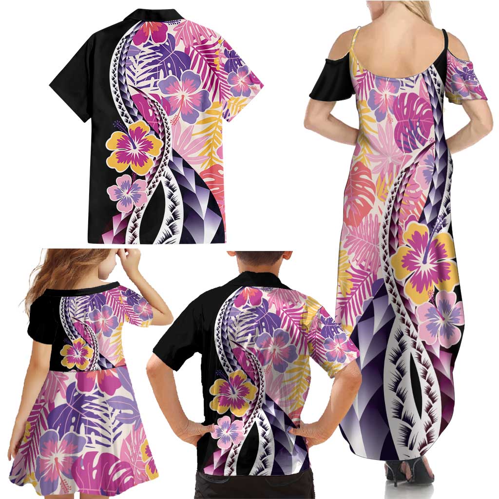 Aloha Vintage Hibiscus Lei Seamless Pattern Family Matching Summer Maxi Dress and Hawaiian Shirt - Polynesian Pride
