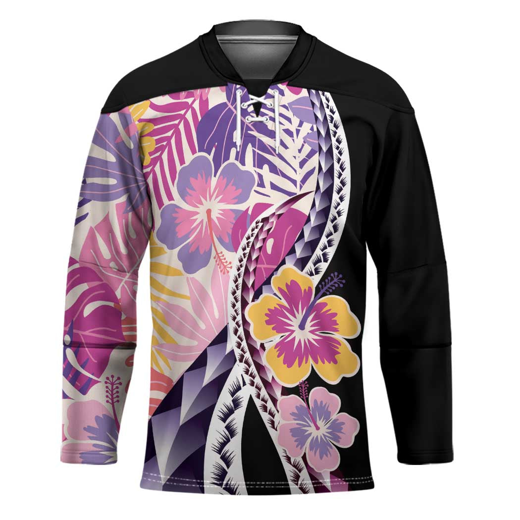 Aloha Vintage Hibiscus Lei Seamless Pattern Hockey Jersey - Polynesian Pride