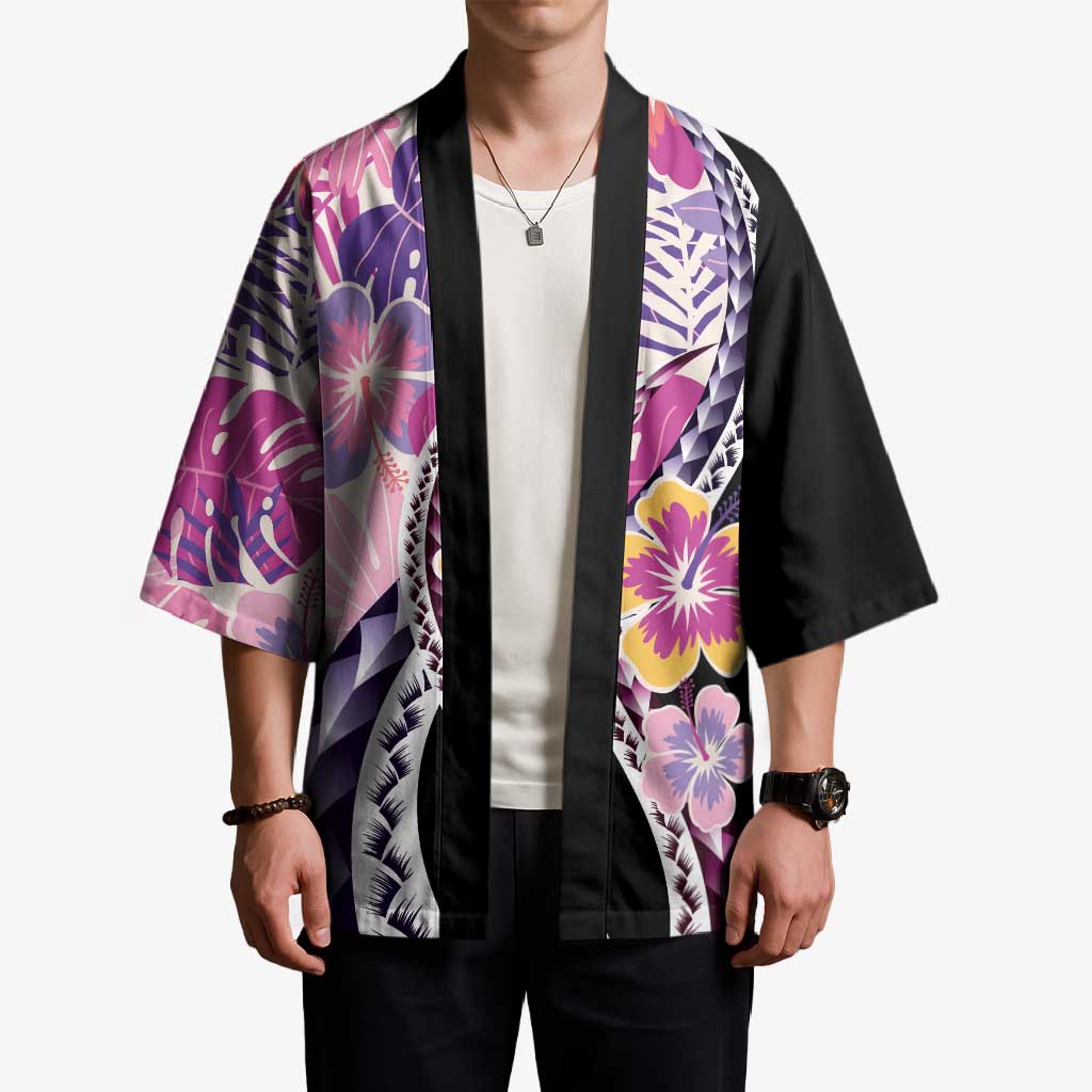 Aloha Vintage Hibiscus Lei Seamless Pattern Kimono - Polynesian Pride