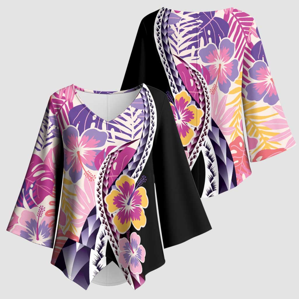 Aloha Vintage Hibiscus Lei Seamless Pattern Kimono Sleeve Blouse - Polynesian Pride