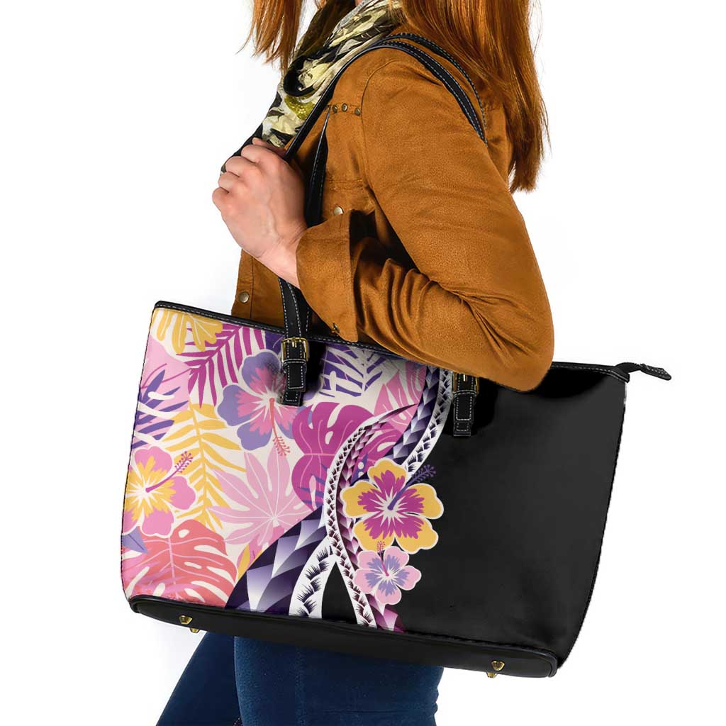 Aloha Vintage Hibiscus Lei Seamless Pattern Leather Tote Bag - Polynesian Pride
