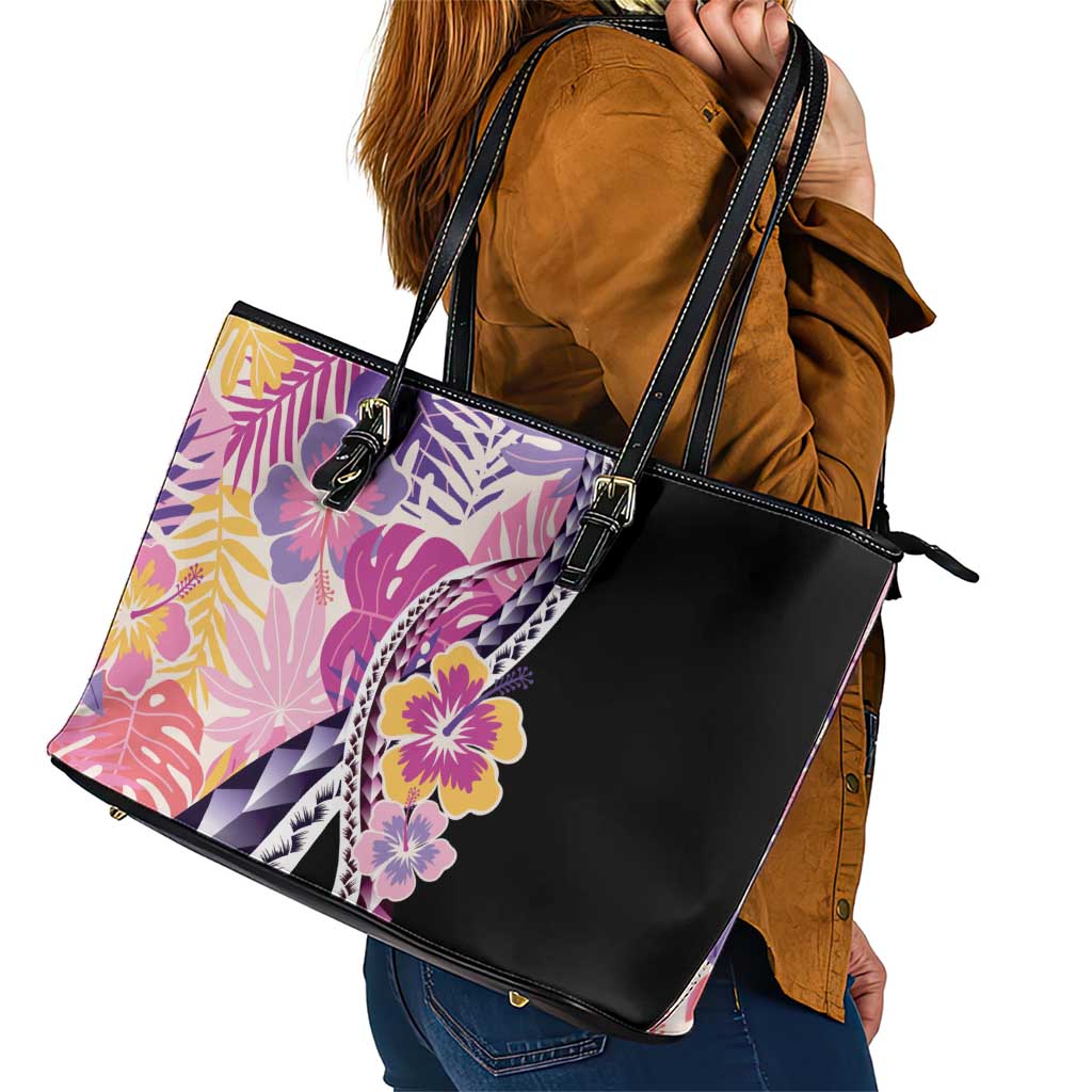 Aloha Vintage Hibiscus Lei Seamless Pattern Leather Tote Bag - Polynesian Pride