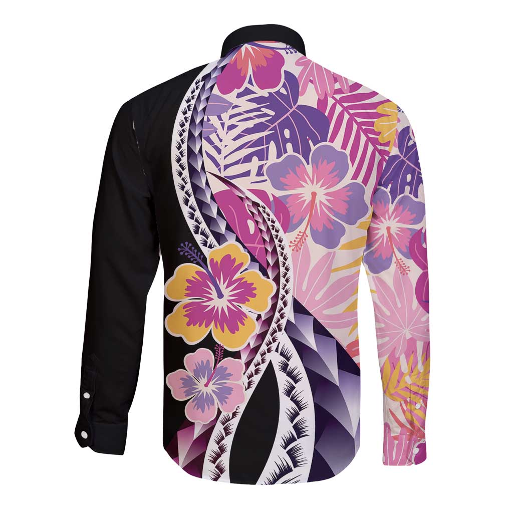 Aloha Vintage Hibiscus Lei Seamless Pattern Long Sleeve Button Shirt - Polynesian Pride