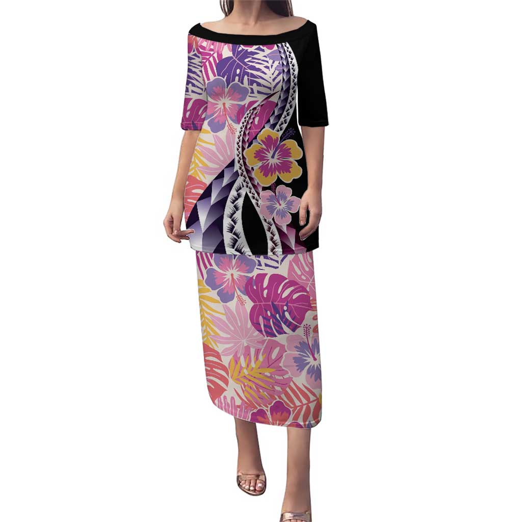 Aloha Vintage Hibiscus Lei Seamless Pattern Puletasi - Polynesian Pride